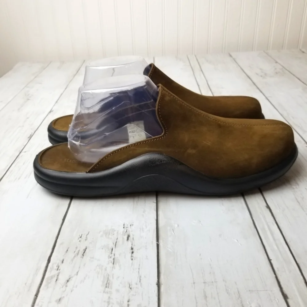 Hammacher Schlemmer Men's Walk On Air Suede Brown Indoor/Outdoor Slipper Mules